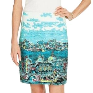 Talbots Cotton Venice Scene Linen Texture Skirt Size 12